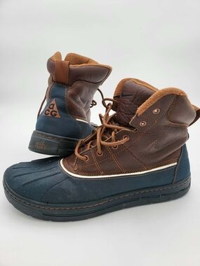 Nike Men's Brown Leather & Navy Rubber Duck Boots